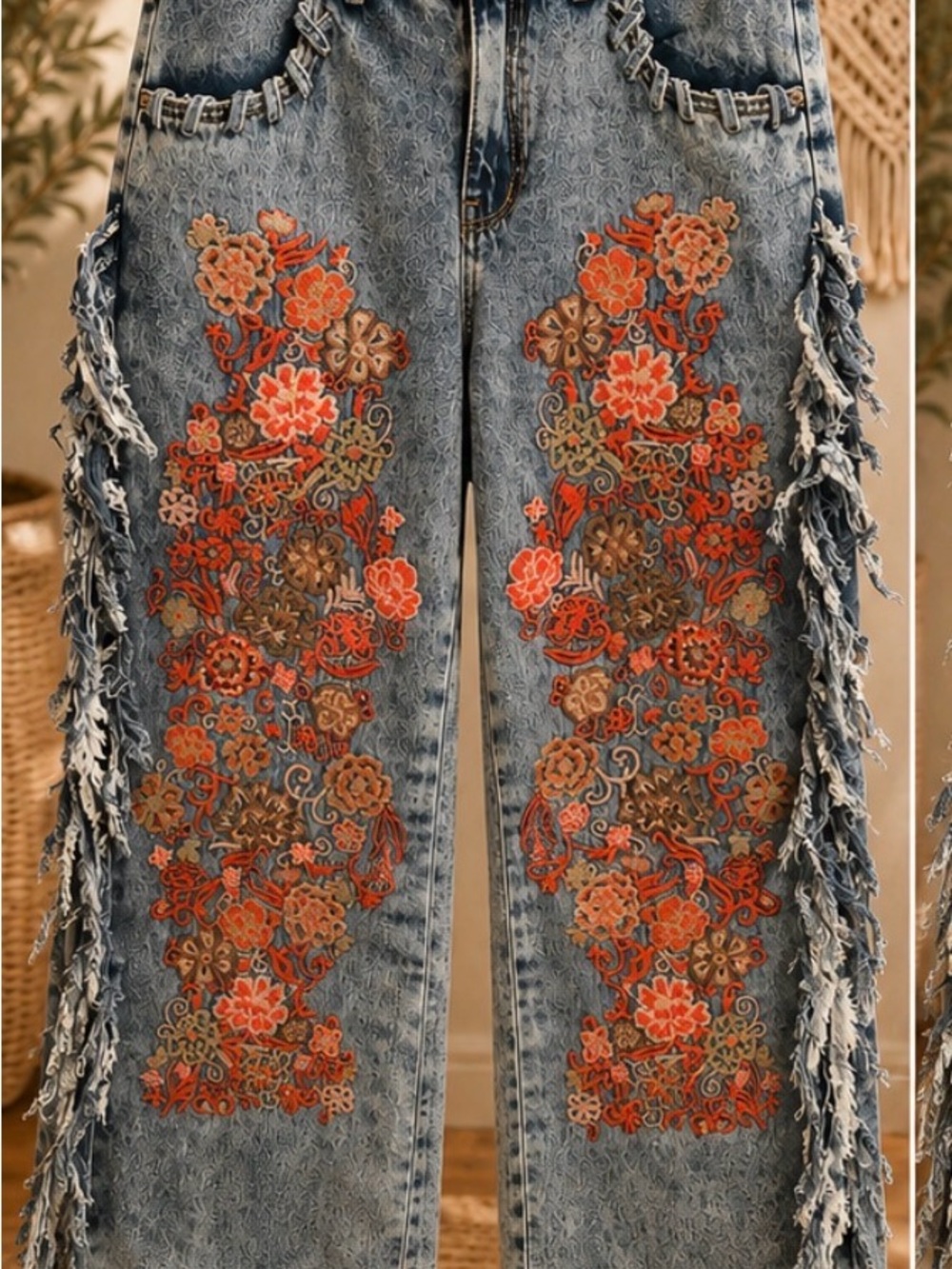 Oli and hali Washed Emboridery Side Fray Detail Jeans Sz L waist 18’ inseam 28’ - Picture 2 of 3